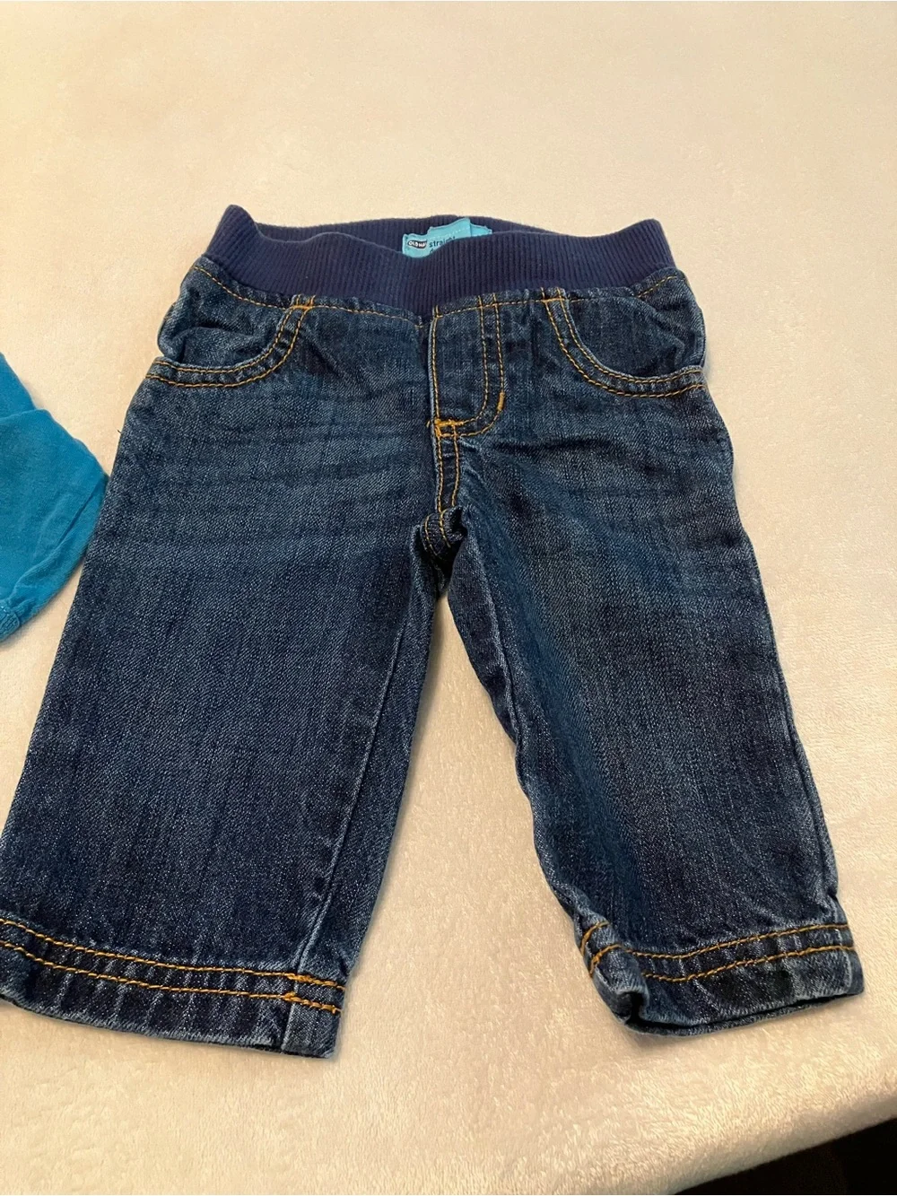 Teal Infant Long Sleeve Bodysuit and Dark Wash Jeans